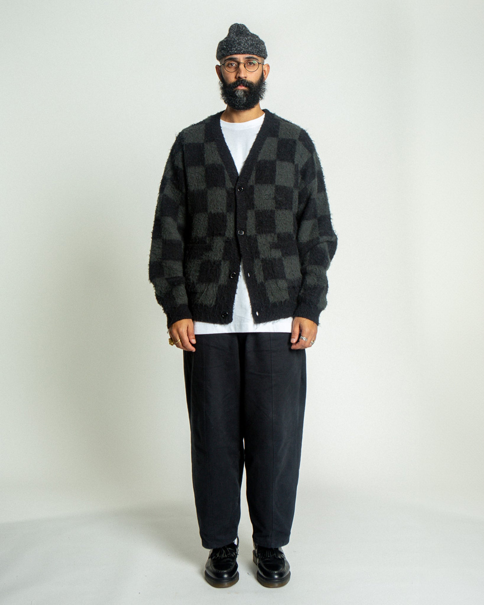 Checkers Mohair Cardigan - Black